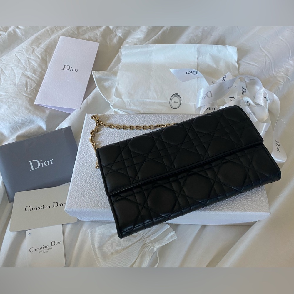 Dior Black Quilted Leather Chain Wallet - Picture 2 of 6